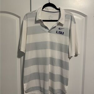 Nike White and Gray Polo Shirt with Stripes